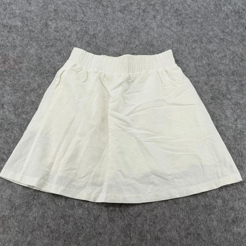 Princess Polly White Linen Blend Elastic Waist Mini Skirt US 4 Lined Pocketed